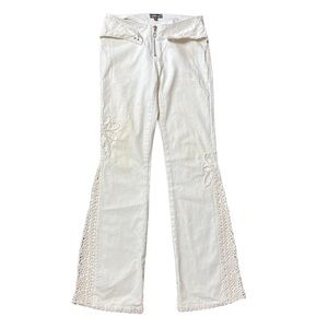 Vintage Y2k BEBE lowrise flare white crochet knit pants size 28